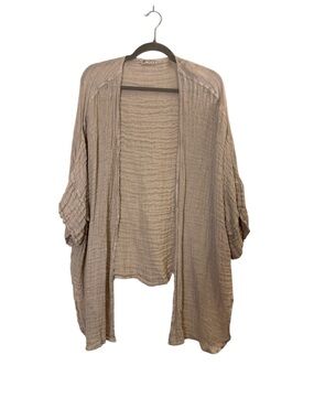 100% Pure Linen Italian Made Open-Weave Neutral Drape Cardigan